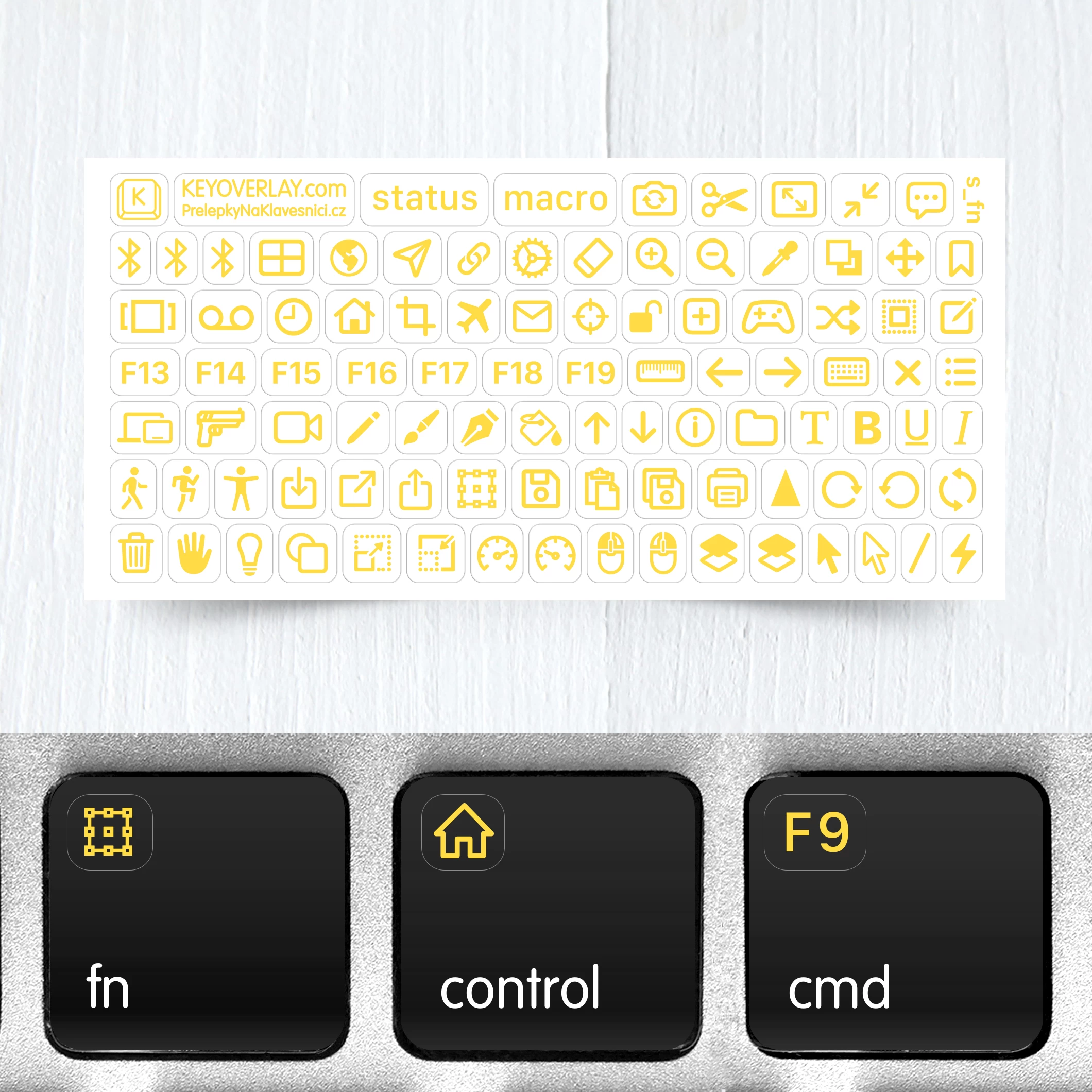 Icons for functions, editing, and gaming – mini transparent keyboard stickers, Vol.2