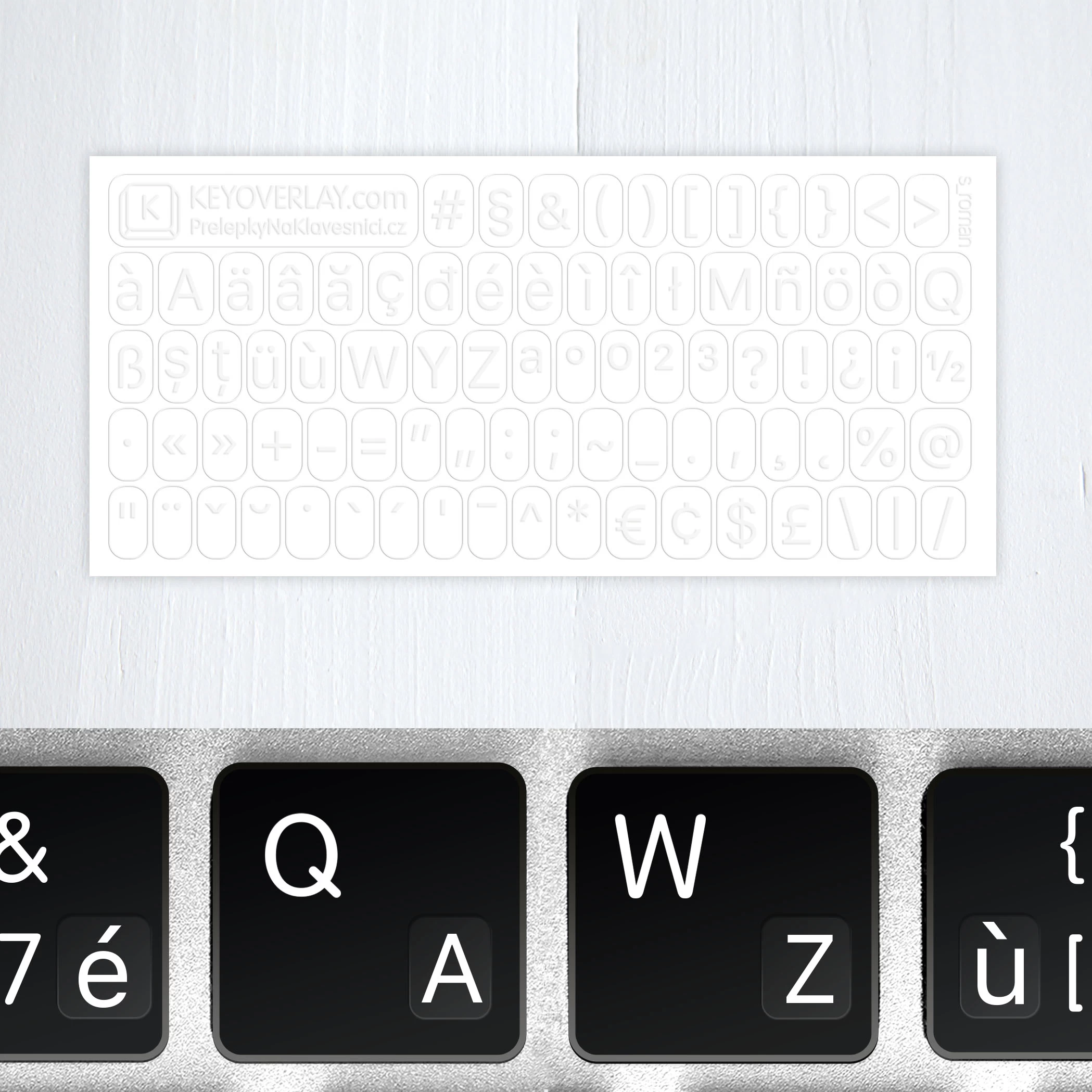 Glowing French Alphabet and Punctuation Symbols with Fluorescent Effect for Dark Keyboard