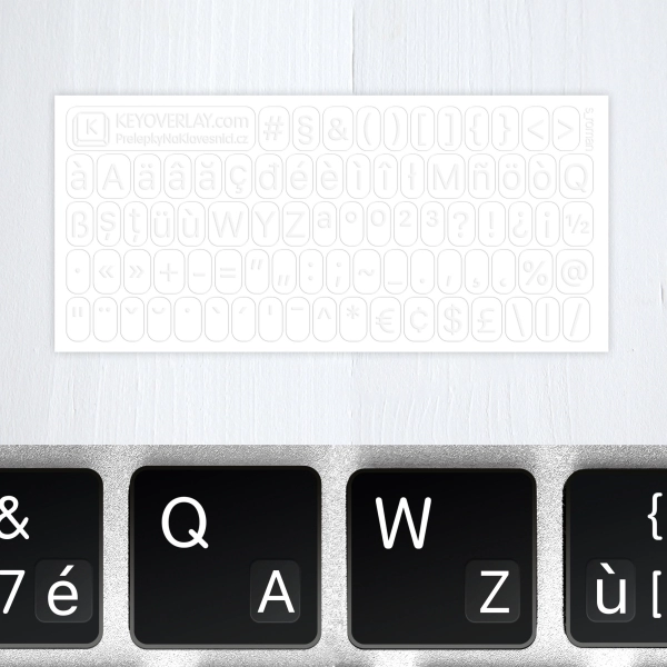 Glowing French Alphabet and Punctuation Symbols with Fluorescent Effect for Dark Keyboard
