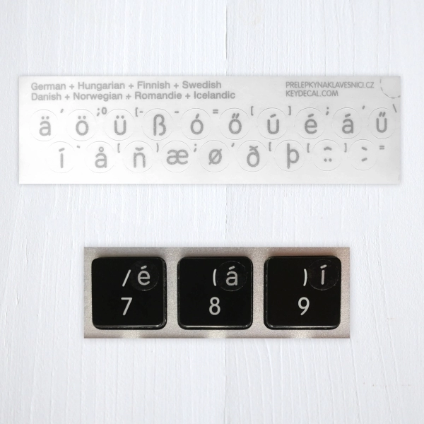 Germanic languages – mini transparent keyboard stickers with diacritics