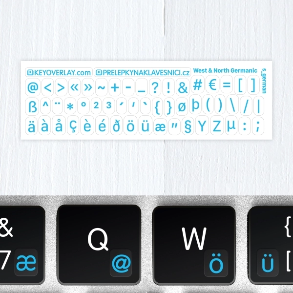 Germanic languages – mini transparent keyboard stickers with diacritics