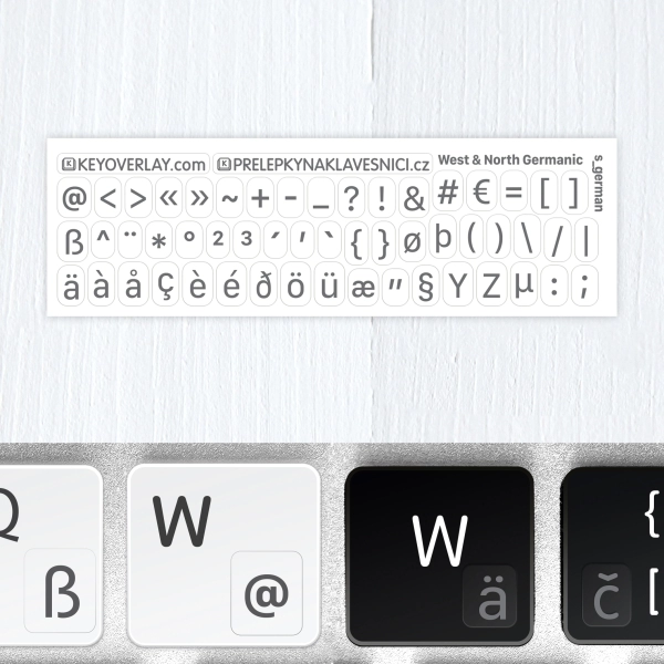 Germanic languages – mini transparent keyboard stickers with diacritics