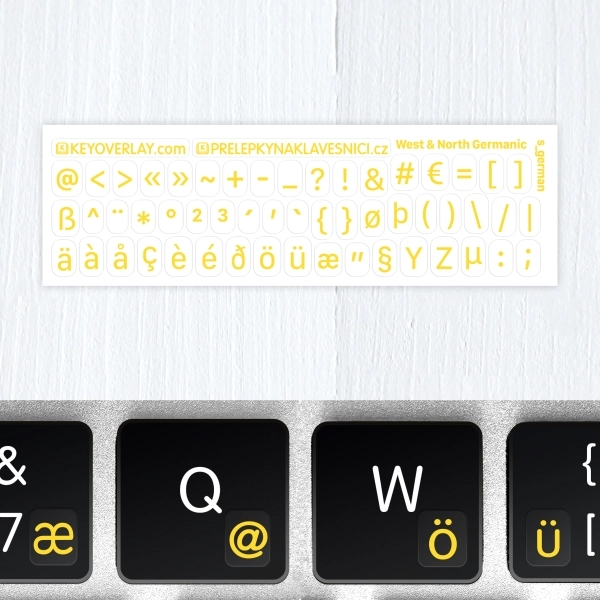 Germanic languages – mini transparent keyboard stickers with diacritics