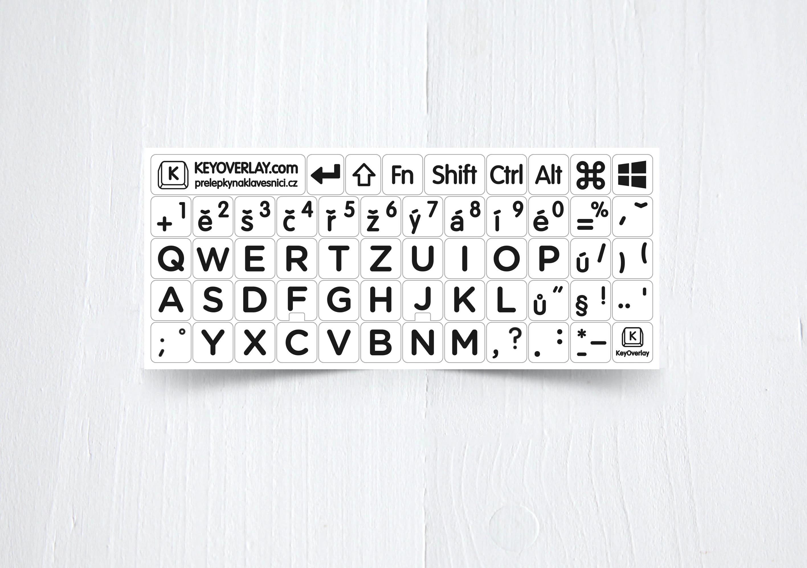Czech BIG Letters Keyboard Stickers on White Background