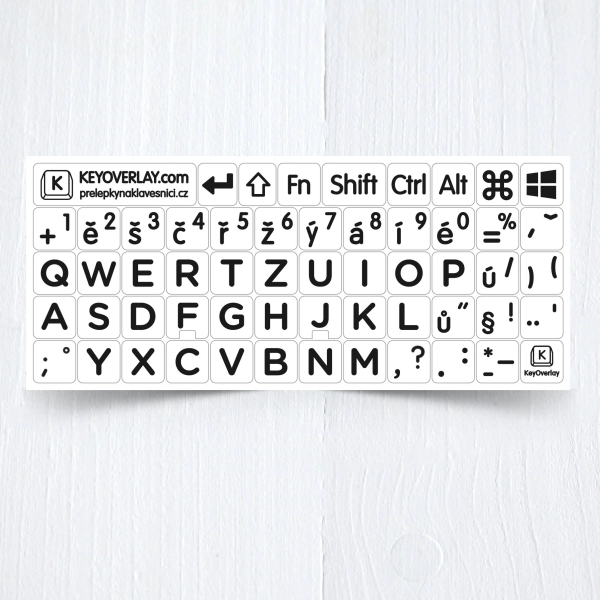 Czech BIG Letters Keyboard Stickers on White Background