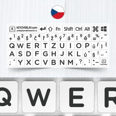 Czech BIG Letters Keyboard Stickers on White Background