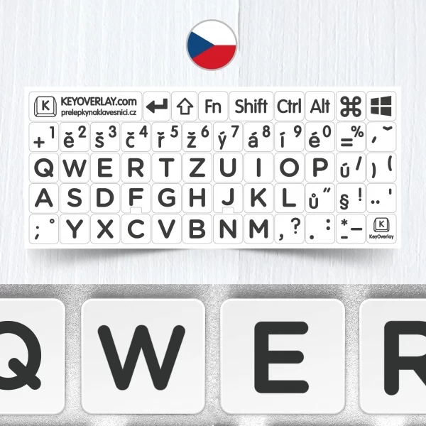 Czech BIG Letters Keyboard Stickers on White Background