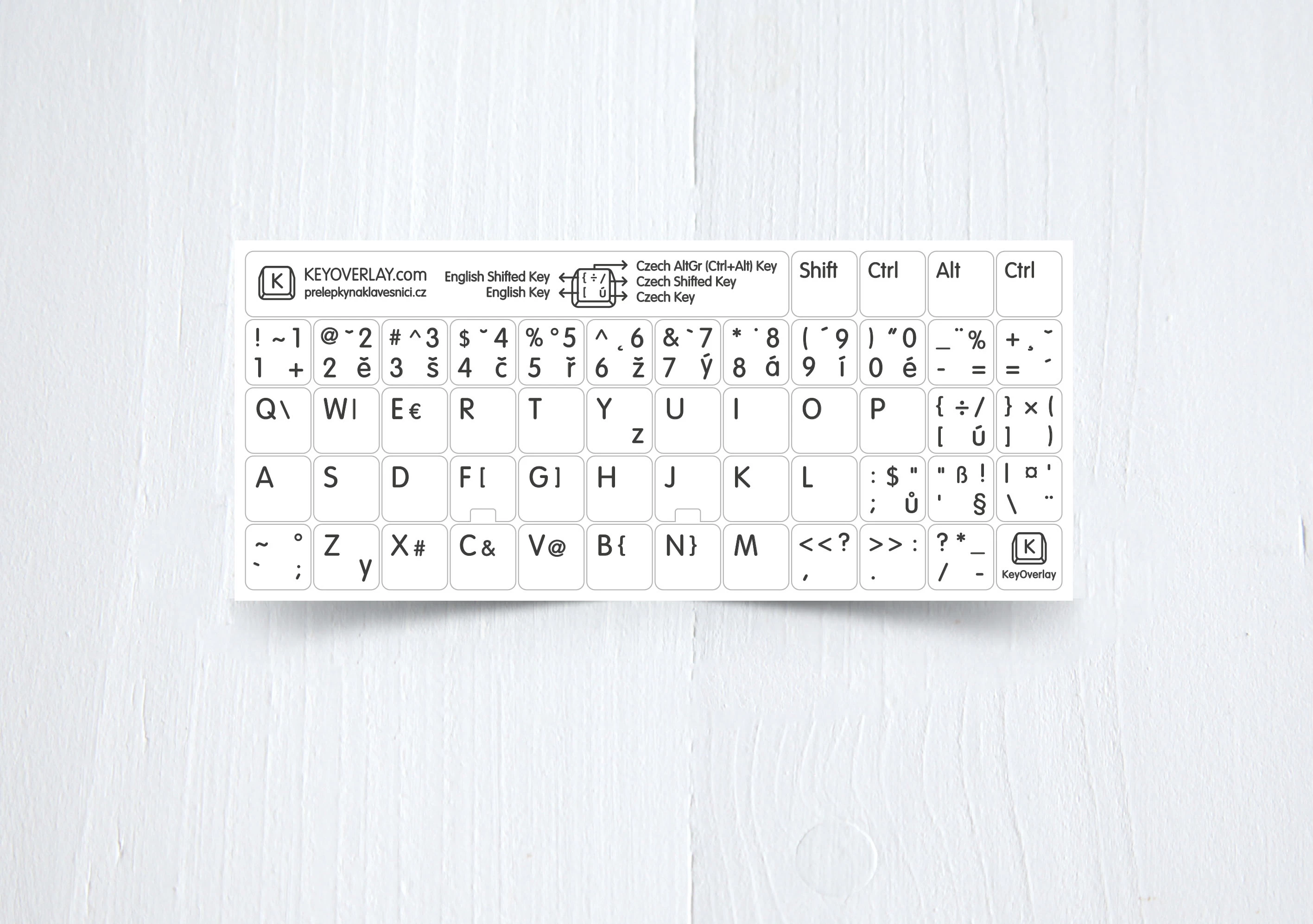 Czech & English non transparent stickers for white keyboard