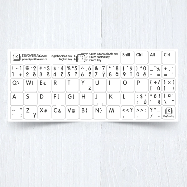 Czech & English non transparent stickers for white keyboard