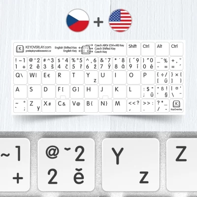 Czech & English non transparent stickers for white keyboard
