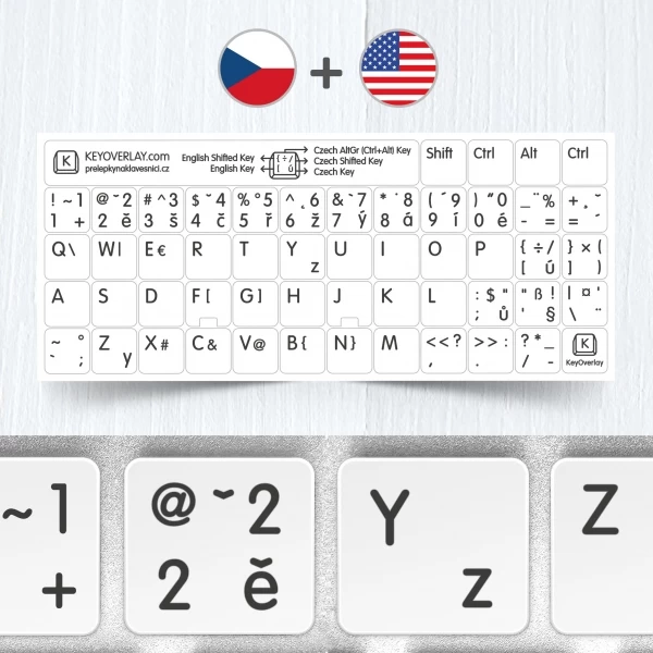 Czech & English non transparent stickers for white keyboard