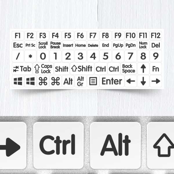BIG Modifier & Function Signs – Nontransparent Stickers for White Keyboards