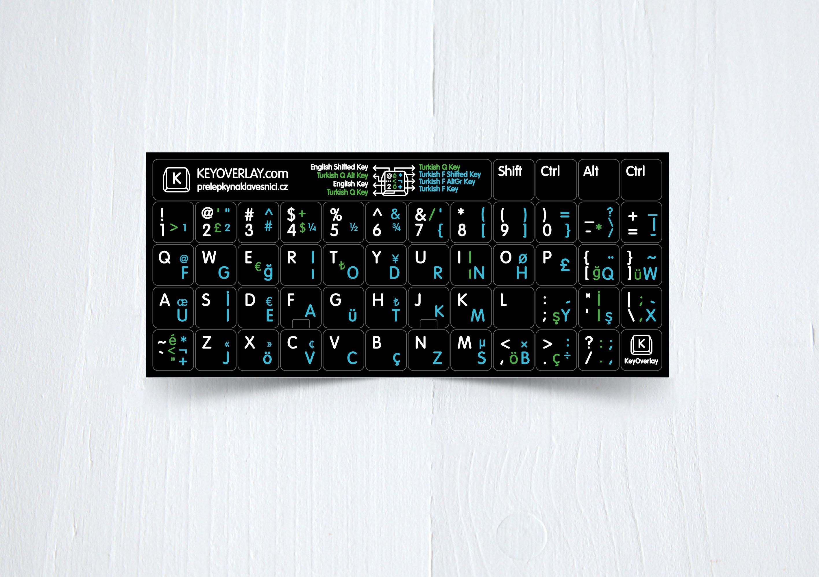 Turkish F + Q and English Non Transparent Stickers for Black Keyboard