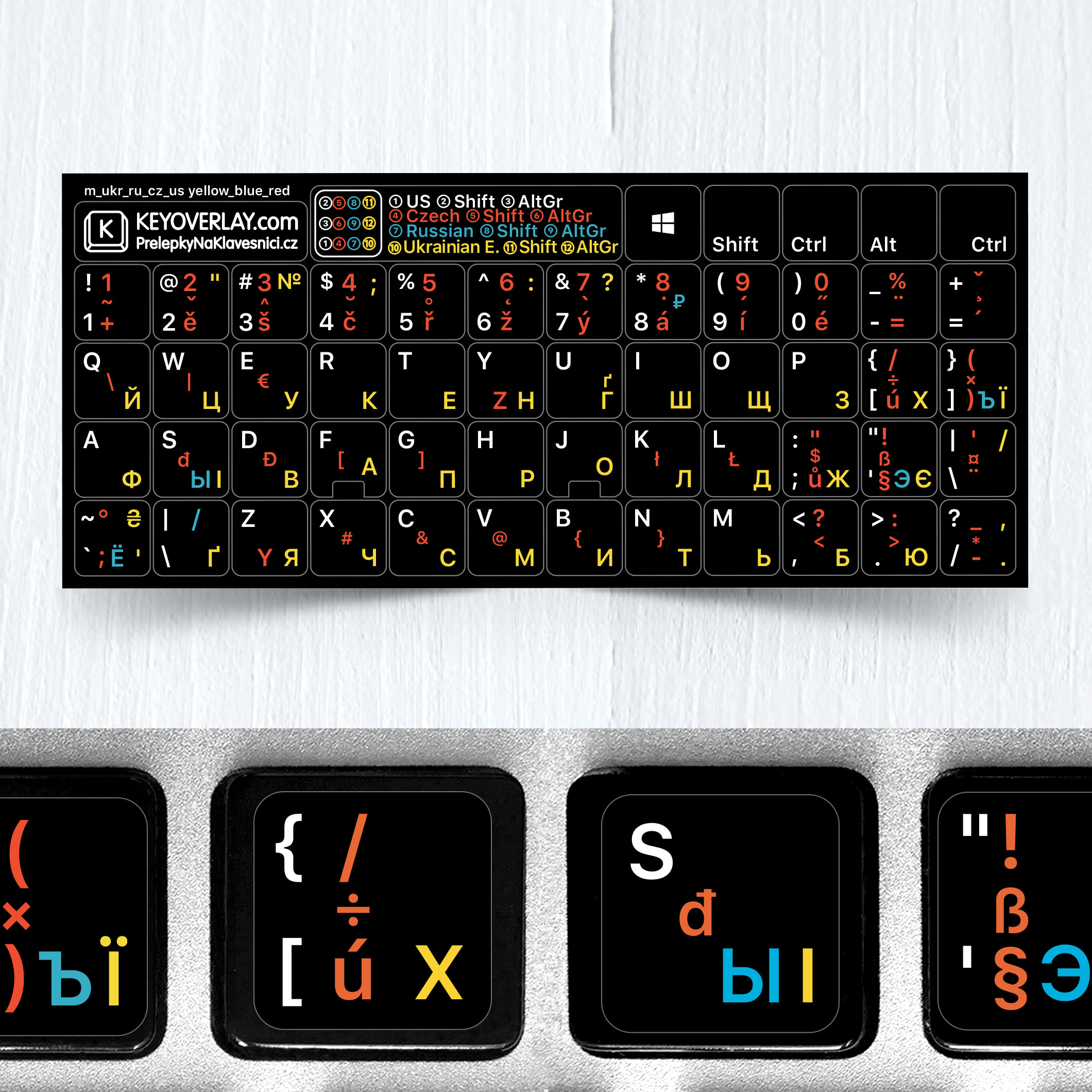 Russian RU Layout Keyboard Stickers with Black &Yellow Color Background 