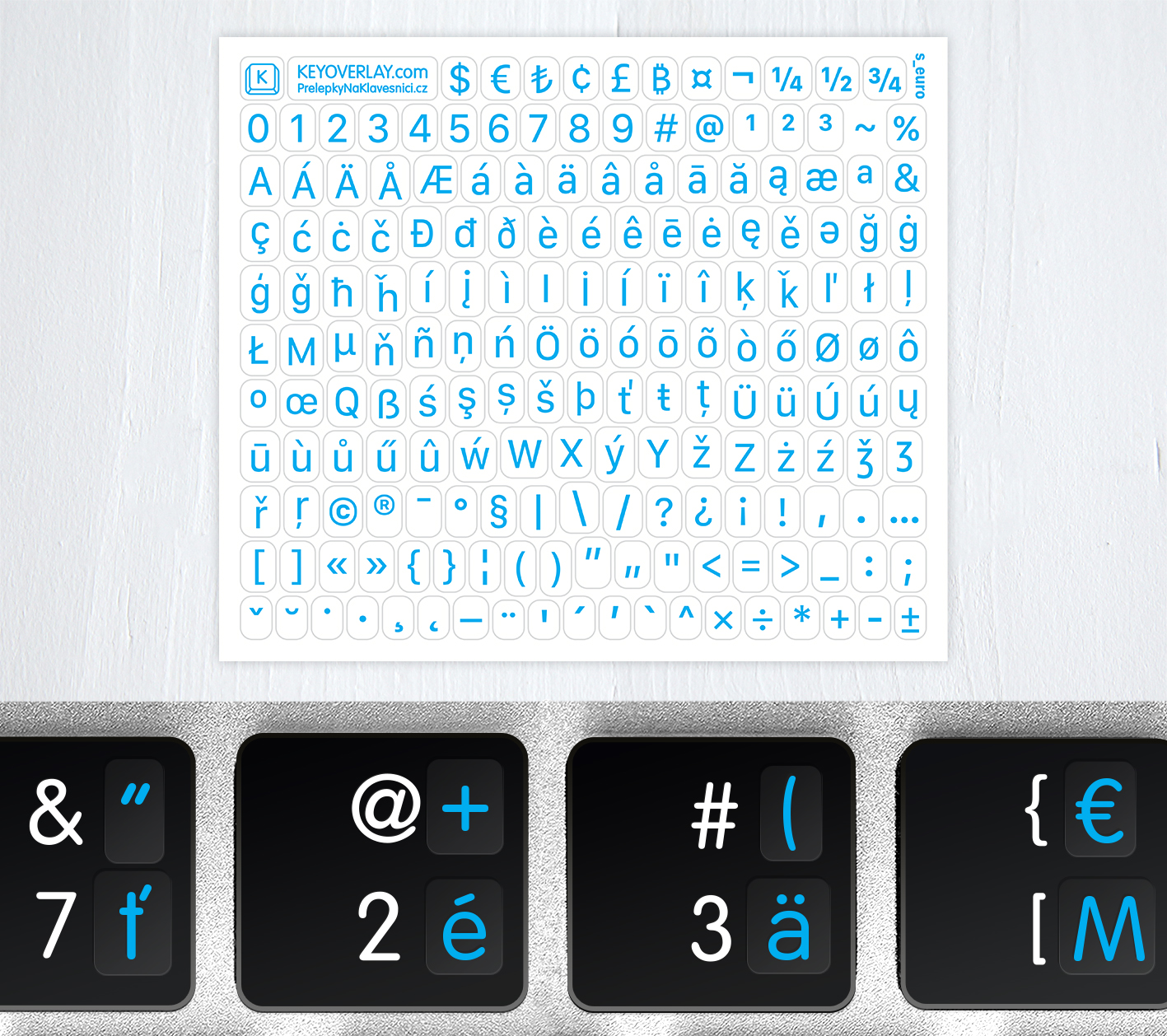 Multilingual Mini Keyboard Stickers – Full Latin Alphabet with Diacritics, Symbols & Numbers