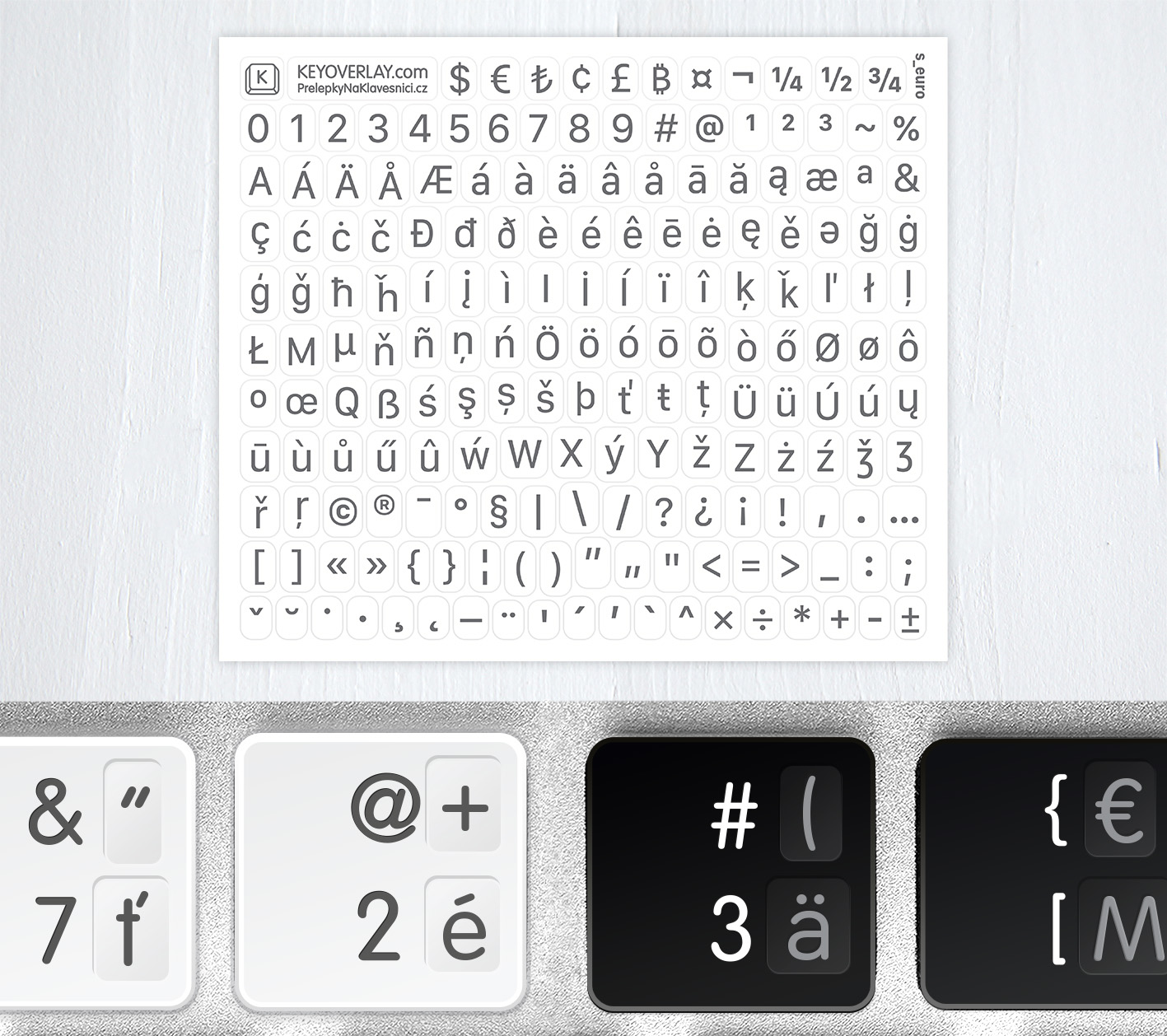 Multilingual Mini Keyboard Stickers – Full Latin Alphabet with Diacritics, Symbols & Numbers