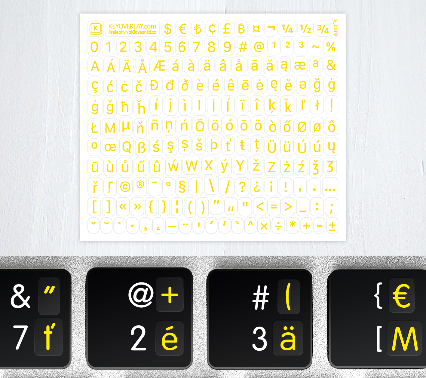 Multilingual Mini Keyboard Stickers – Full Latin Alphabet with Diacritics, Symbols & Numbers